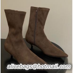 Luxury Cheap The Row Liisa Kitten Ankle Boot 3cm in Suede Brown 1028059 2025