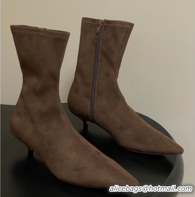 Luxury Cheap The Row Liisa Kitten Ankle Boot 3cm in Suede Brown 1028059 2025