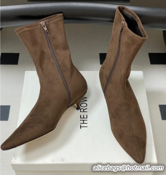 Luxury Cheap The Row Liisa Kitten Ankle Boot 3cm in Suede Brown 1028059 2025
