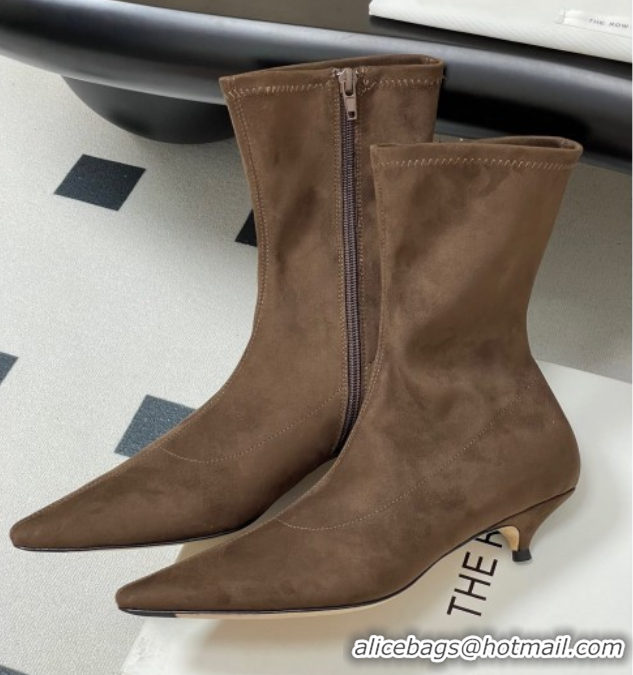 Luxury Cheap The Row Liisa Kitten Ankle Boot 3cm in Suede Brown 1028059 2025