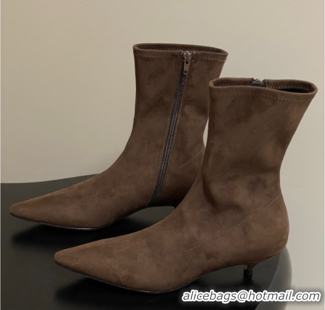 Luxury Cheap The Row Liisa Kitten Ankle Boot 3cm in Suede Brown 1028059 2025