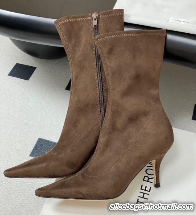 Big Discount The Row Liisa Kitten Ankle Boot 8.5cm in Suede Brown 1028055