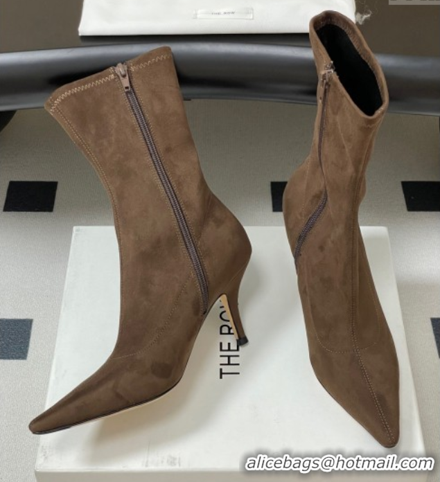 Big Discount The Row Liisa Kitten Ankle Boot 8.5cm in Suede Brown 1028055