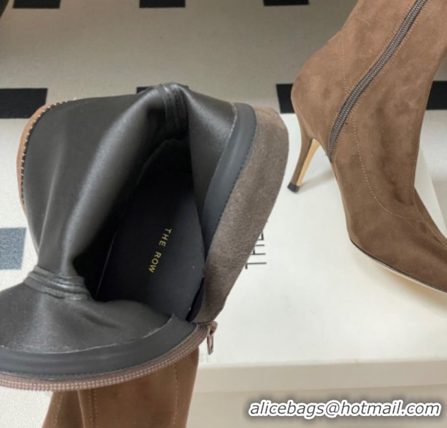 Big Discount The Row Liisa Kitten Ankle Boot 8.5cm in Suede Brown 1028055