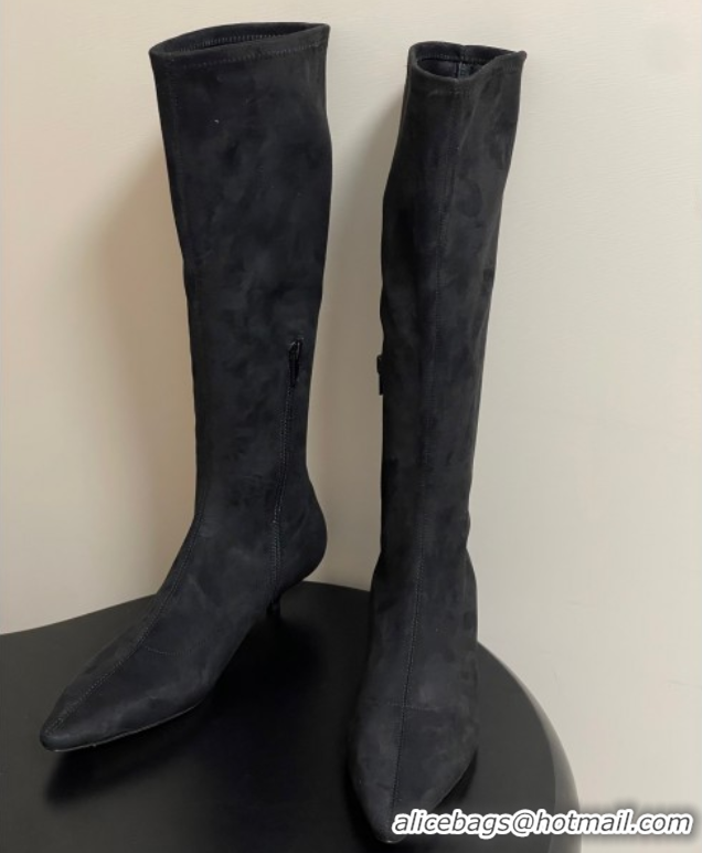 Top Design The Row Liisa Kitten High Boot 3cm in Suede Black 1028058