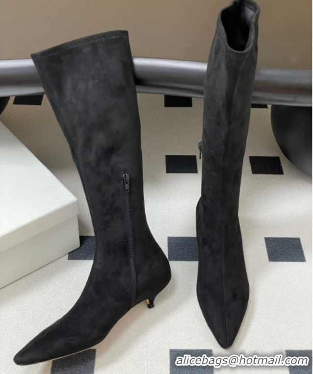 Top Design The Row Liisa Kitten High Boot 3cm in Suede Black 1028058