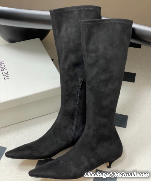Top Design The Row Liisa Kitten High Boot 3cm in Suede Black 1028058