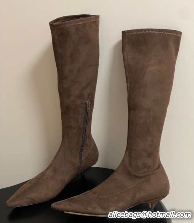 Discount The Row Liisa Kitten High Boot 3cm in Suede Brown 1028060