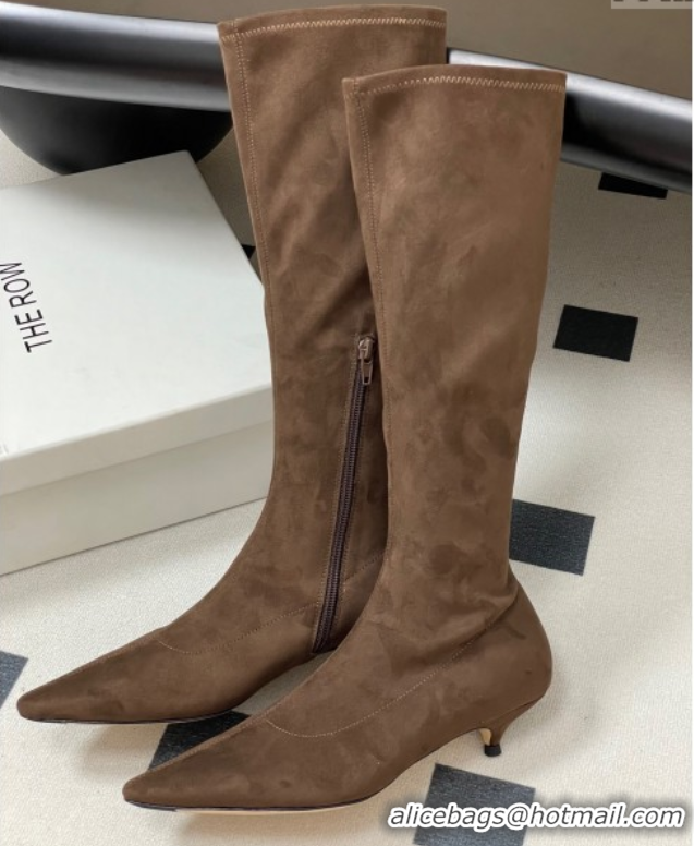 Discount The Row Liisa Kitten High Boot 3cm in Suede Brown 1028060