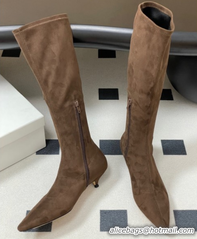Discount The Row Liisa Kitten High Boot 3cm in Suede Brown 1028060