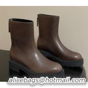 Popular Style The Row Nobilis Fast Platform Ankle Boots 4cm in Leather Brown 1028062