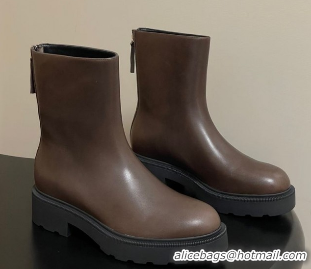 Popular Style The Row Nobilis Fast Platform Ankle Boots 4cm in Leather Brown 1028062