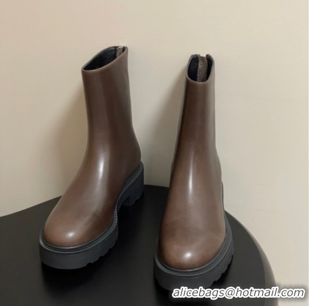 Popular Style The Row Nobilis Fast Platform Ankle Boots 4cm in Leather Brown 1028062