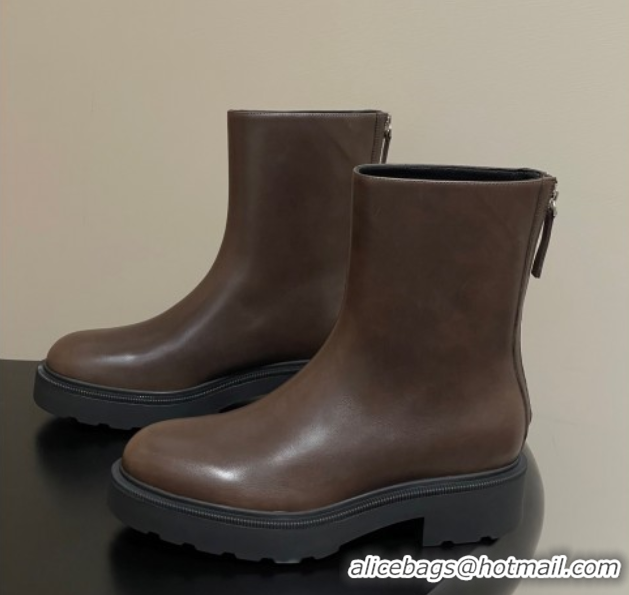 Popular Style The Row Nobilis Fast Platform Ankle Boots 4cm in Leather Brown 1028062