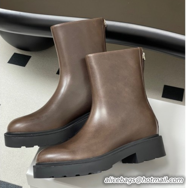 Popular Style The Row Nobilis Fast Platform Ankle Boots 4cm in Leather Brown 1028062