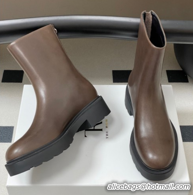Popular Style The Row Nobilis Fast Platform Ankle Boots 4cm in Leather Brown 1028062