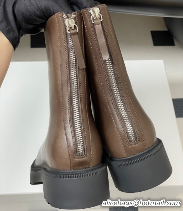 Popular Style The Row Nobilis Fast Platform Ankle Boots 4cm in Leather Brown 1028062