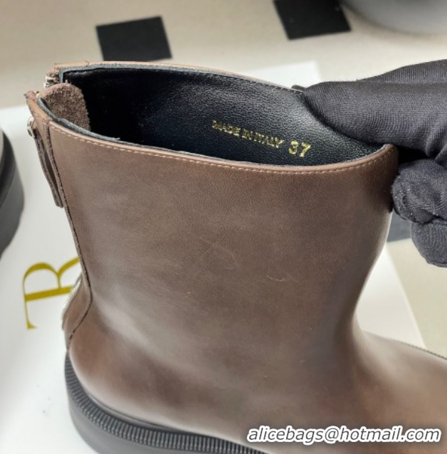 Popular Style The Row Nobilis Fast Platform Ankle Boots 4cm in Leather Brown 1028062