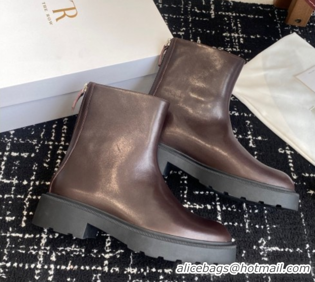 Good Quality The Row Nobilis Fast Platform Ankle Boots 5cm in Leather Dark Brown 1028065