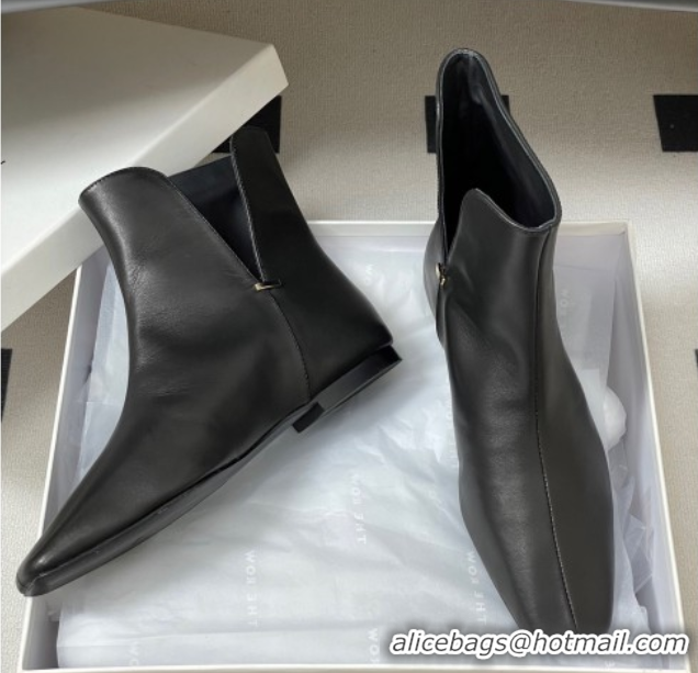 Best Grade The Row Lambskin Leather Flat Ankle Boots TR102801 Black 2025