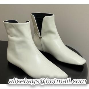 Shop Duplicate The Row Lambskin Leather Flat Ankle Boots TR102801 White 2025