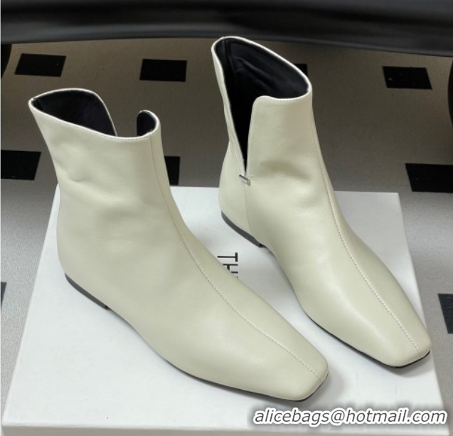 Shop Duplicate The Row Lambskin Leather Flat Ankle Boots TR102801 White 2025