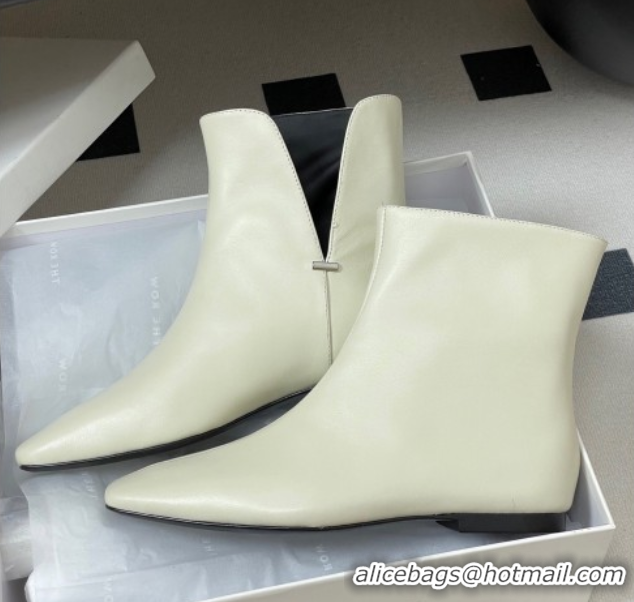 Shop Duplicate The Row Lambskin Leather Flat Ankle Boots TR102801 White 2025