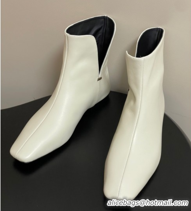 Shop Duplicate The Row Lambskin Leather Flat Ankle Boots TR102801 White 2025