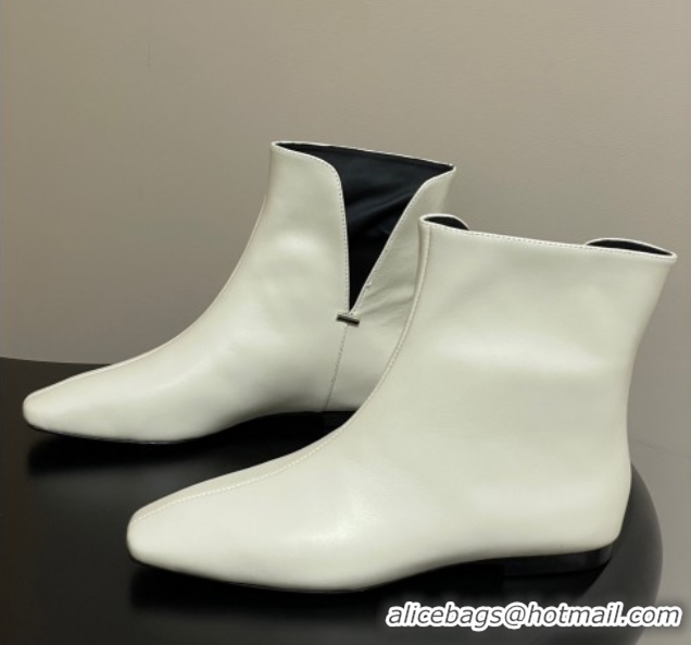 Shop Duplicate The Row Lambskin Leather Flat Ankle Boots TR102801 White 2025