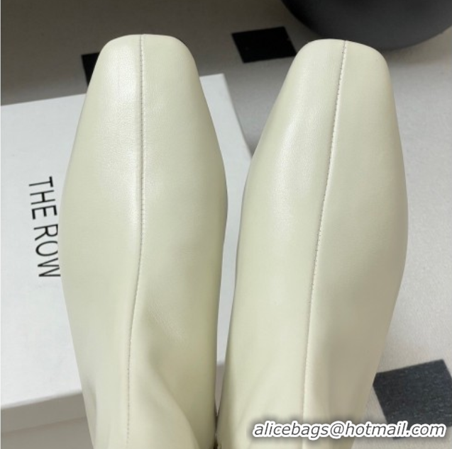 Shop Duplicate The Row Lambskin Leather Flat Ankle Boots TR102801 White 2025