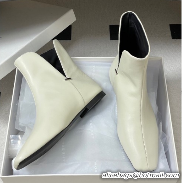 Shop Duplicate The Row Lambskin Leather Flat Ankle Boots TR102801 White 2025
