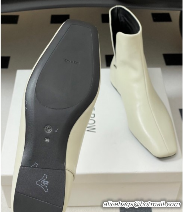 Shop Duplicate The Row Lambskin Leather Flat Ankle Boots TR102801 White 2025