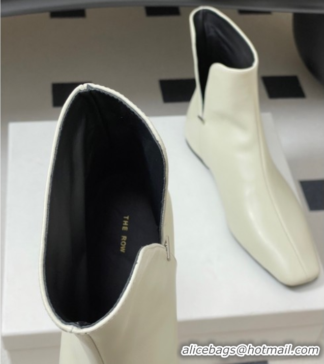 Shop Duplicate The Row Lambskin Leather Flat Ankle Boots TR102801 White 2025