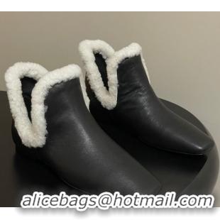 Best Price The Row Lambskin and Wool Flat Ankle Boots TR102801 Black 2025