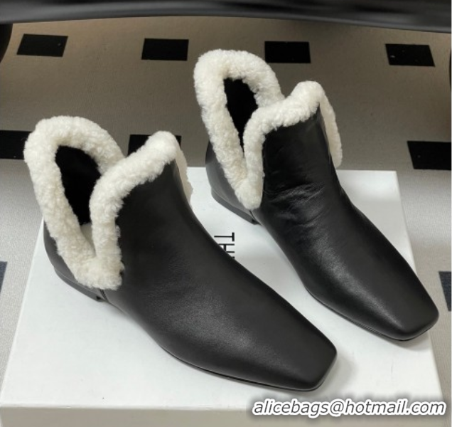 Best Price The Row Lambskin and Wool Flat Ankle Boots TR102801 Black 2025