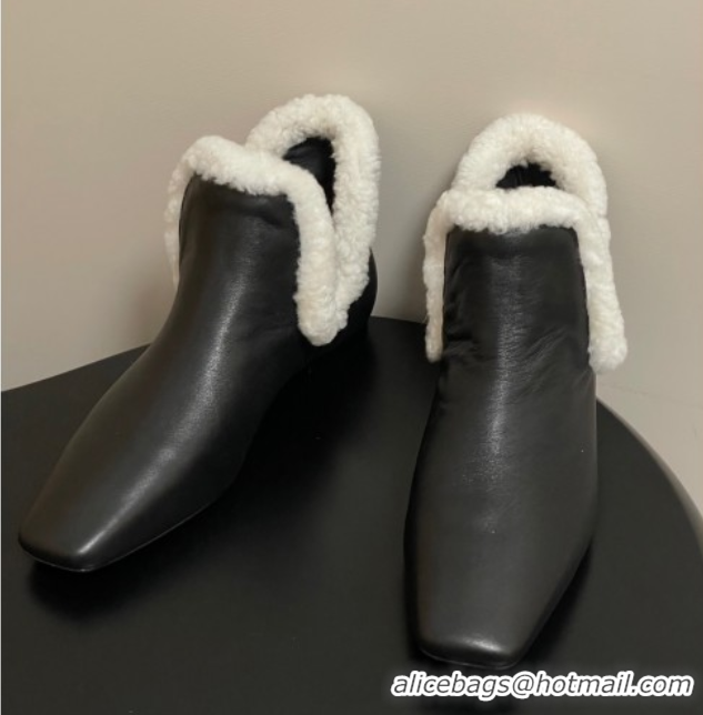 Best Price The Row Lambskin and Wool Flat Ankle Boots TR102801 Black 2025