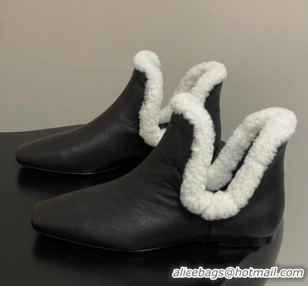 Best Price The Row Lambskin and Wool Flat Ankle Boots TR102801 Black 2025