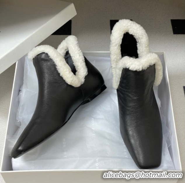 Best Price The Row Lambskin and Wool Flat Ankle Boots TR102801 Black 2025