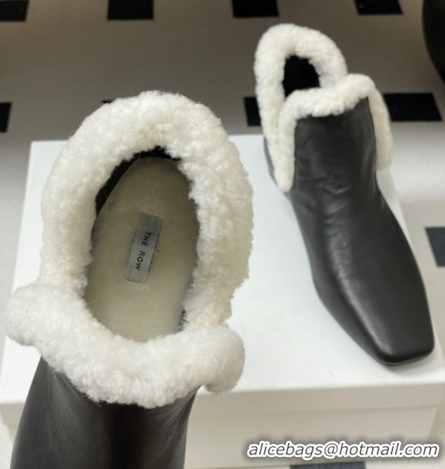 Best Price The Row Lambskin and Wool Flat Ankle Boots TR102801 Black 2025