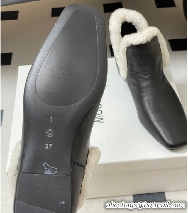 Best Price The Row Lambskin and Wool Flat Ankle Boots TR102801 Black 2025