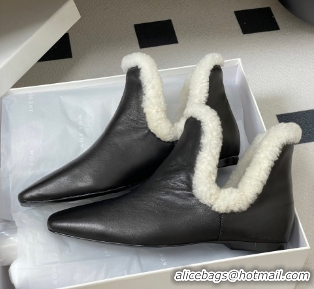Best Price The Row Lambskin and Wool Flat Ankle Boots TR102801 Black 2025