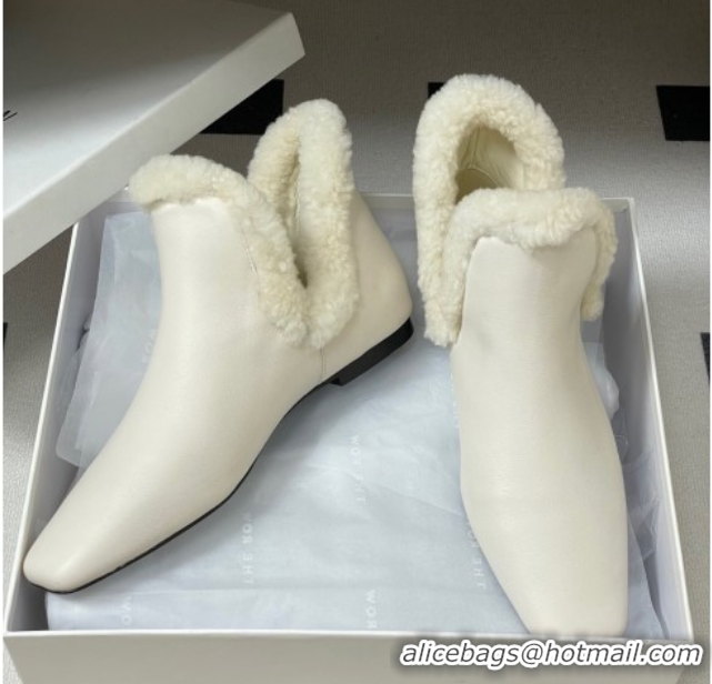 Best Product The Row Lambskin and Wool Flat Ankle Boots TR102801 White 2025