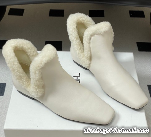 Best Product The Row Lambskin and Wool Flat Ankle Boots TR102801 White 2025