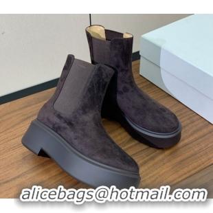 Top Grade The Row Suede Platform Ankle Boots 5cm TR102802 Dark Brown 2025