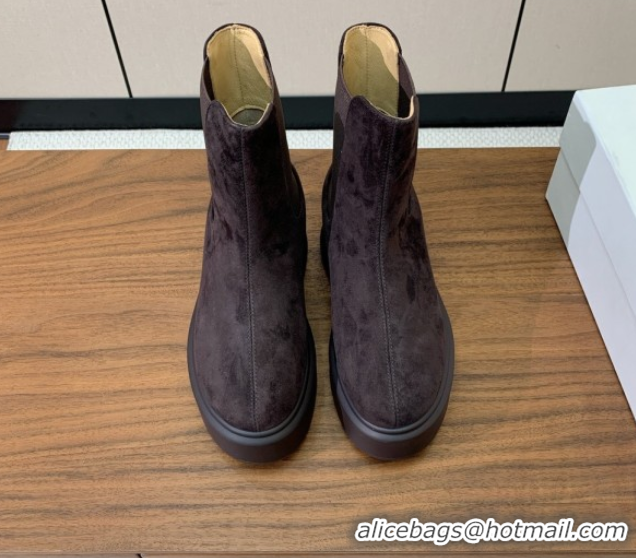 Top Grade The Row Suede Platform Ankle Boots 5cm TR102802 Dark Brown 2025