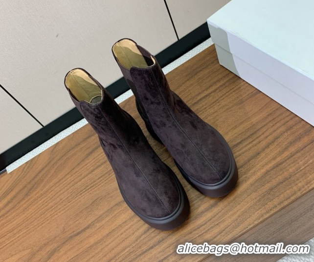 Top Grade The Row Suede Platform Ankle Boots 5cm TR102802 Dark Brown 2025