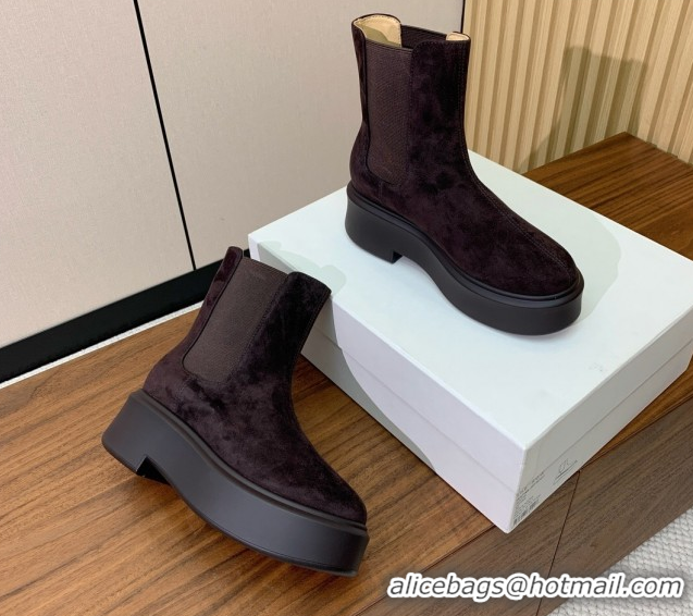 Top Grade The Row Suede Platform Ankle Boots 5cm TR102802 Dark Brown 2025