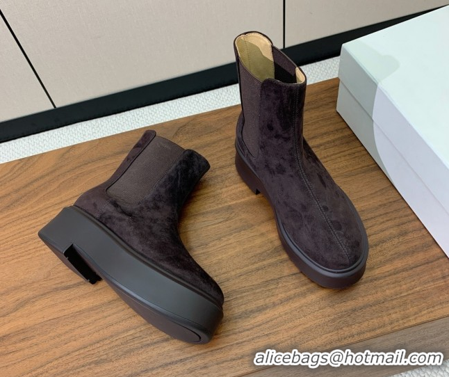 Top Grade The Row Suede Platform Ankle Boots 5cm TR102802 Dark Brown 2025