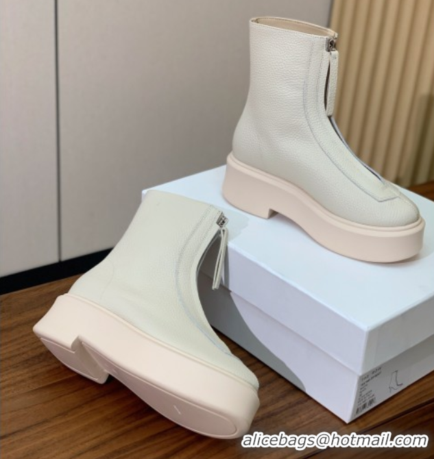 Good Product The Row Leather Zipped Platform Ankle Boots 5cm 1028074 White 2025
