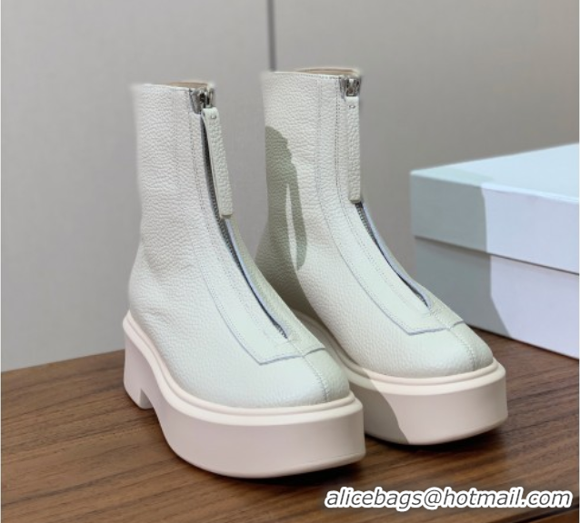 Good Product The Row Leather Zipped Platform Ankle Boots 5cm 1028074 White 2025